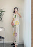 達爾麗睡衣女年夏季新款舒適棉短袖長(cháng)褲花卉印花薄款開(kāi)衫家居服套裝 T8221105-038-黃色 L【建議體重100-120斤】 曬單實(shí)拍圖