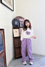 小豬彼特女童工裝褲春秋款女孩秋裝套裝兒童直筒褲子運動(dòng)加絨闊腿褲女大童 15063紫色【純棉春秋款】 160 cm 曬單實(shí)拍圖