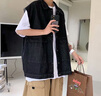 唐號(hào)（tanghao）港風(fēng)ins水洗做舊牛仔馬甲男春裝加肥大碼潮胖人寬松無(wú)袖坎肩外套 黑色 3XL 曬單實(shí)拍圖