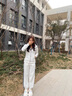 翊尚美運(yùn)動褲女秋季2025新款休閑闊腿褲女高腰寬松條紋顯瘦棉質(zhì)美式衛(wèi)褲 白灰色【升級抗起球款】 XL【適合126-145斤】 【活動中】 曬單實(shí)拍圖