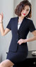 雅若美小西裝女短袖夏薄款職業(yè)裝套裝工作服正裝酒店服務(wù)員工裝西服外套 藏藍色西裝+長(cháng)褲+裙 M(建議90-100斤) 曬單實(shí)拍圖