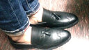 偏大一碼 皮鞋男韓版發(fā)型師 青年美發(fā)師 布洛克增高鞋流行休閑一腳蹬流蘇皮鞋婚鞋男YDL 6967黑色套腳標準款 40 曬單實(shí)拍圖