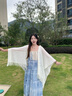 蘭蔓婭披肩外搭女2024新款夏季薄款空調(diào)房鏤空流蘇旗袍開(kāi)衫搭配裙子斗篷 波西米亞風(fēng)-人字紋白色 曬單實(shí)拍圖