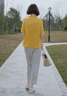 衣典零一（LEDIALYI）時(shí)尚洋氣棉麻套裝女2023夏季女裝新款中年休閑褲女哈倫褲九分褲子 姜黃+麻本色 M（建議110斤內(nèi)） 曬單實(shí)拍圖