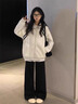 LDBE美式撞色拉鏈立領(lǐng)衛衣女寬松開(kāi)衫秋冬新款高級感oversize上衣外套 白灰色【春秋薄款】 L （95-110斤） 曬單實(shí)拍圖