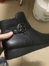 奧康棉鞋女冬季保暖加絨真皮短靴防滑耐磨棉皮鞋中老年平底媽媽鞋 黑色184039027 35 曬單實(shí)拍圖