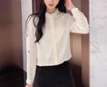 羅蒙（ROMON）長袖襯衫女2025秋季新款立領(lǐng)休閑寬松韓版春季打底衫刺繡襯衣女 杏色 M 曬單實拍圖