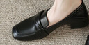 ZHR則則單鞋女新款厚底粗跟牛皮簡(jiǎn)約通勤軟底方跟樂(lè )福鞋女一腳蹬女鞋 黑色 39 曬單實(shí)拍圖
