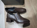 足顏早春新款真皮圓頭女鞋中跟百搭踝靴職場(chǎng)小皮鞋粗跟深口單鞋窩窩鞋 棕色 37 曬單實(shí)拍圖