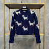 TNOM BIOWHE TB女士毛衣時(shí)尚小狗嵌花圓領(lǐng)絞花保暖羊毛上衣可愛(ài)學(xué)院風(fēng)短款針織衫 海軍藍 S (0) 曬單實(shí)拍圖