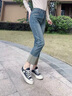 皮爾卡丹（pierre cardin）小個(gè)子褲腳拼接撞色高腰直筒牛仔褲女2025春秋季新款九分煙管褲子 藍色九分[高品質(zhì)] M _[建議100-110斤] 曬單實(shí)拍圖