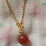瑪瑙鎖骨鏈 金色扣頭圓珠 綠玉髓吊墜 925 銀鏈女款項鏈伴生福 12MM紅瑪瑙-金色扣+鏈 曬單實(shí)拍圖