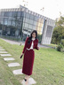 她芙（tafu）品牌女裝小香風(fēng)連衣裙女2025春秋新款名媛氣質(zhì)毛呢外套半身裙套裝 紅色 M 曬單實(shí)拍圖