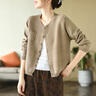 Jret2025春秋寬松純色圓領(lǐng)顯瘦百搭通勤韓版針織毛衣單排扣開(kāi)衫外套女 卡其純色口袋開(kāi)衫 XL 115-130斤 曬單實(shí)拍圖