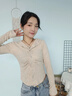 翻領(lǐng)褶皺打底衫長(cháng)袖t恤女2026新款春秋薄款修身外穿不規則上衣服 卡其色 XL （110-125斤） 曬單實(shí)拍圖