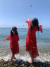 悅海悅貝親子裝一家三口海邊度假沙灘裙三亞出游母女裝紅色連衣裙旅游長(cháng)裙 紅色 女士S 曬單實(shí)拍圖