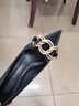 愛(ài)慧琪高跟鞋女新款歐美風(fēng)金屬鏈條尖頭淺口細跟單鞋淺口秋冬新款 黑色 8cm 跟高 38 曬單實(shí)拍圖