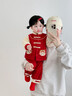 優(yōu)奇嬰兒衣服秋季寶寶套裝秋冬裝紅色喜慶百天周歲套裝禮服過(guò)年拜年服 紅色刺繡套裝【不含配飾】 80 曬單實(shí)拍圖