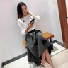 AHZA面料故事羅芬春秋時尚套裝裙女新款輕熟小個子初秋蕾絲裙子兩件套 灰色 白色配灰色 M（88斤~108斤左右） 曬單實(shí)拍圖