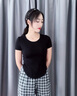 棲紀黑色短袖t恤女2025夏季弧形下擺收腰修身顯瘦不規則上衣 黑色 L 曬單實(shí)拍圖