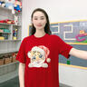 Olrain歐芮兒虎頭T恤女春裝圓領(lǐng)減齡設(shè)計(jì)感重工紅色本命上衣 紅色 S 155/80A 曬單實(shí)拍圖
