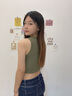 槿城歐美辣妹風(fēng)復(fù)古字母刺繡無袖背心女夏季修身短款露臍工字打底上衣 單件裝 軍綠色 M 【85-95斤】 曬單實拍圖