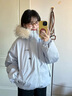 唐菓蜜羽絨棉服女冬季2025新款時(shí)尚連帽大毛領(lǐng)工裝派克服加厚保暖棉襖女 白灰色 M 曬單實(shí)拍圖
