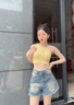 CTOX小個子牛仔短褲女秋夏辣妹高腰寬松顯瘦a字型毛邊五分褲子ins 復(fù)古藍(lán) L 建議【105/115斤】 曬單實(shí)拍圖