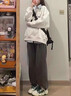 美式復(fù)古灰色圓領(lǐng)落肩衛(wèi)衣女2024春秋新款oversize印花小個(gè)子上衣 白灰色【春秋薄款】 M 曬單實(shí)拍圖