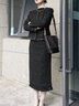 顏域毛呢外套半身裙兩件套女2025新款冬高級感黑色顯瘦小香風(fēng)套裝 黑色 L 曬單實(shí)拍圖