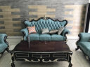 伯爵华府 沙发 欧式沙发组合 客厅实木真皮沙发雕花大户型 欧美别墅沙发 HT-8052沙发/单双三(蓝绿) 实拍图