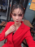 安依蓮職業(yè)裝女裝套裝春秋小香風(fēng)不規(guī)則職業(yè)小西裝正裝時(shí)尚女士紅色西服 大紅色外套+褲子 M 曬單實(shí)拍圖