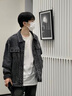 博羽尼（BOYUNI）美式復古水洗牛仔外套男士潮牌單排扣工裝夾克秋季寬松休閑上衣服 黑灰色2203 L 適合130-145斤 曬單實拍圖