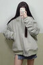 漫蔻依設(shè)計(jì)感小眾休閑棒球服上衣2025春季新款百搭美式復(fù)古夾克外套女 灰色外套 S 曬單實(shí)拍圖