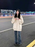 LPOX新款韓版oversize寬松開衫衛(wèi)衣女春秋款學(xué)生版慵懶風(fēng)中長款外套女 秋季外套-杏色[薄款]優(yōu)質(zhì) S 60-85斤 曬單實(shí)拍圖