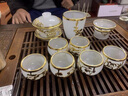 楓嵐情琉璃功夫茶具套裝家用泡茶公道杯整套玉瓷鑲銀蓋碗茶杯禮盒裝 金鑲玉琉璃-茶壺蓋碗套組（11頭） 曬單實(shí)拍圖