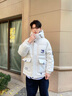 啄木鳥羽絨服男冬季外套男士短款連帽學(xué)生防寒服ins潮牌白鴨絨青年襖子 白色 L (建議115-140斤) 曬單實拍圖