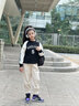 優(yōu)優(yōu)1點（Yoyo one）女童褲子春秋裝兒童闊腿褲白色春秋童裝長褲女大童運動衛(wèi)褲 15046米白色【春秋不加絨】 140 曬單實拍圖