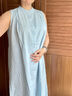 簡當(dāng)（JIANDANG）大碼女裝夏季連衣裙無袖多皺褶設(shè)計(jì)長款文藝簡約襯衫裙9397 天青色 2XL 【160-180斤】 曬單實(shí)拍圖