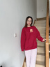 真維斯300G重磅牛奶絲寬松圓領(lǐng)衛衣女2024年春秋季新款休閑百搭風(fēng)上衣GX 車(chē)厘子紅-中國小兔 XL （建議120-135斤） 曬單實(shí)拍圖