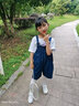 艾諾輪兒童背帶褲女夏季大童初中生薄款4-12歲小女孩百搭休閑吊帶短褲女童牛仔套裝夏裝舒適洋氣外穿 短袖+背帶褲 140cm 曬單實拍圖