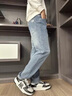 啄木鳥(niǎo)牛仔褲男款春季夏季新款星空紋寬松休閑直筒闊腿褲顯瘦百搭褲子男 9306淺藍色 31 建議120-140斤 曬單實(shí)拍圖