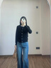 玖姿·安娜蔻BlingBling全羊毛香風(fēng)釘珠開(kāi)衫針織衫女秋款 素黑 S 曬單實(shí)拍圖