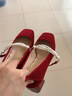 凡小如婚鞋女低跟訂婚鞋溫柔風(fēng)新娘鞋2025新款秀禾婚紗敬酒鞋伴娘鞋喜慶 紅色 36 （跟高4CM左右） 曬單實(shí)拍圖