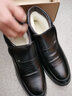 北歐圖（BEIOUTU）冬季男鞋皮靴子加絨保暖商務(wù)休閑鞋套腳正裝棉皮鞋子男冬季中幫靴子 3320 黑色 39 曬單實(shí)拍圖