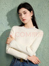 三彩大碼女裝2025秋季新款純色針織衫木耳邊立領(lǐng)顯瘦打底衫胖MM 米白色 M 曬單實(shí)拍圖