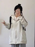 LDBE拉鏈開衫衛(wèi)衣女春秋薄款拼接條紋美式連帽外套寬松慵懶風(fēng)上衣服潮 白灰色【春秋薄款】 M（95斤以內(nèi)） 曬單實(shí)拍圖