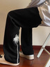 塵號國風(fēng)椰樹(shù)刺繡褲子男2025春季新款潮牌黑色垂感寬松直筒休閑長(cháng)褲子 黑色 L 曬單實(shí)拍圖