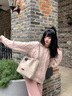 羅蒙（ROMON）秋冬軟糯粉色毛衣外套開衫女2025新款寬松慵懶風麻花針織上衣外穿 粉色 均碼 -85-130斤 曬單實拍圖