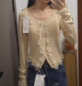 三彩獨(dú)醒2025秋季新款修身短款蕾絲花邊T恤長(zhǎng)袖甜酷上衣F 杏色 S 155/80A 曬單實(shí)拍圖